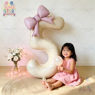 32” Cream Number Balloon Pink Bowknot Foil Balloon for 18th 21st Birthday Anniversary Party Decor