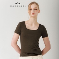 [MOCCASOM] Korean Brand Woman Clothing Slim Smooth U-neck Short Sleeve T-shirt