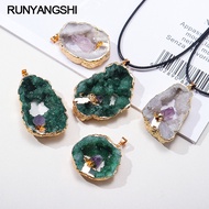 Colored crystal cluster agate cave Crystal cluster Amethyst Pendant Natural crystal energy gem jewelry Women's Necklace