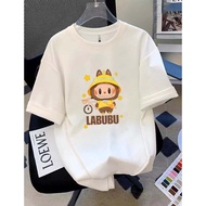 Cetak Bersepeda Kartun Labubu Kaos Cotton Combed 30Skaos Cowok Distro Original 100%Baju Oversize Pri
