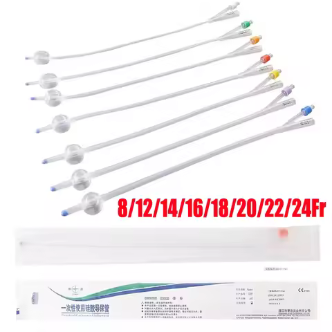 5Pc Medical 8/12/14/16/18/20/22/24Fr Silicone Urinary Catheter Disposable 2 Way Men Foley Balloon Ca