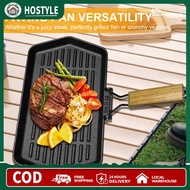 31X19cm Cast Iron Grill Pan Rectangular Frying Pan with Handle for Induction Cooker for Hiking Picni