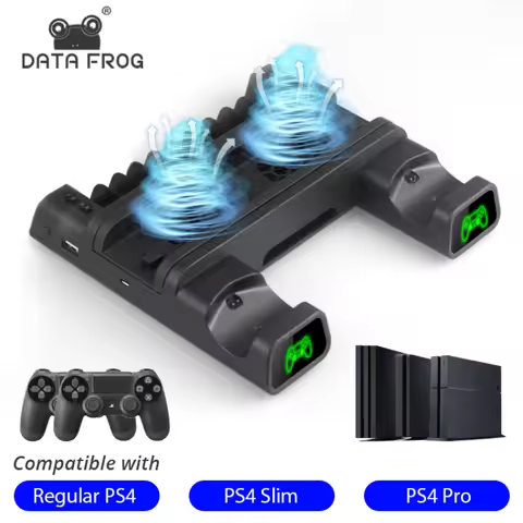 DATA FROG Vertical Cooling Fan Stand For PS4/PS4 Slim/PS4 PRO Console Dual Controller LED Charger St