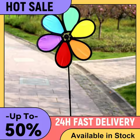 6pcs Flower Lawn Pinwheel Colorful Rainbow Garden Windmill for Garden Yard Party Outdoor Decor