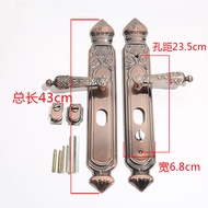 +NICE= Anti-Theft Door Lock Red Antique Brass Color Door Lock Panel Extended Handle Double Door Hand