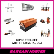 ⊕▩Set alat 85pcs Cantilever Metal Tool Box Set 5 Tier 85pcs Set Socket 1/4 "& 1/2" Spanner Tool Set