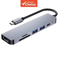 6-in-1 USB-C Hub, 4K HDMI-Compatible Splitter, USB 3.0, Type-C PD Charging Docking Station for MacBo
