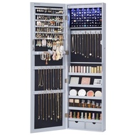SONGMICS 6 LEDs Mirror Jewelry Cabinet, 47.2-Inch Tall Lockable Wall or Door Mounted Jewelry Armoire