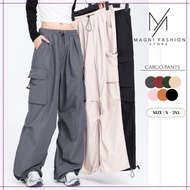 READY STOCK Magni Seluar Kargo Tali Tiub Lebar Gaya Retro wanita Wide Tube Drawstring Cargo Pants Wo