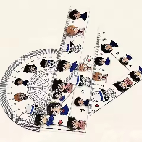 Detective Conan Conan Edogawa anime peripheral cartoon Q version printed protractor set ruler studen