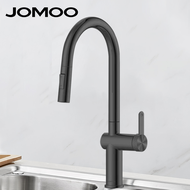 JOMOO Kitchen Faucet with Pull Down Sprayer 360 Degree Swivel Kitchen Sink Mixer tap 2 Water Modes with Hover Function Matte Black Kitchen Tap