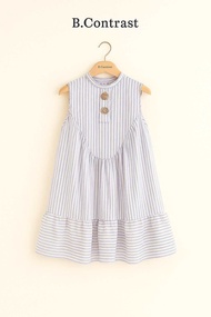 B.Contrast เดรสคอปีนทรงโอเวอร์เล็กน้อย ใส่ง่าย ใส่สบาย ผ้าลายทางโทนพาสเทล มีให้เลือก 2 สี