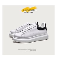 35-44แฟชั่นรองเท้าลำลองสำหรับผู้หญิงและผู้ชาย Mcqueen แพลตฟอร์มเดียวกันลูกไม้ขึ้นรองเท้าสีขาวคนรักรอ