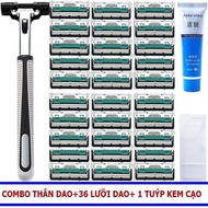 [HCM]Bộ Dao Cạo Râu Cao Cấp 38 Món (1 Dao Cạo + 36 Lưỡi + 1 Tuýp Kem Cạo) - Bộ Kit Cạo Râu Loại Tốt 
