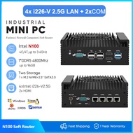 Fanless Firewall Mini PC 12th Gen N100 Soft Router 4x i226-V 2.5G DDR5 2*COM  Industrial Computer