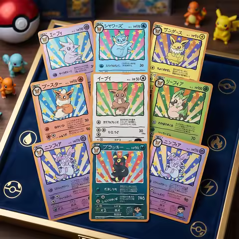 9Pcs/set Anime DIY Proxy PTCG Collection Customized Card Eevee Vaporeon Jolteon Umbreon Color Coarse