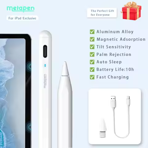 MetaPen A8 Tilt Stylus Tablet Pen for Apple iPad Pencil 2018-2026, Palm Rejection for iPad 11 A16 Ai