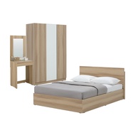 INDEX LIVING MALL ชุดห้องนอน รุ่นจัสมิน ขนาด 6 ฟุต (เตียง ตู้เสื้อผ้า 3 บาน โต๊ะเครื่องแป้ง) - สีธรร