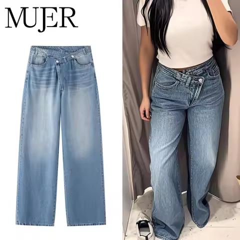 MUJER 2025 Women's Jeans Blue Baggy Jeans for Women High Waist Mom Jeans Woman Wide Leg Denim Pants 