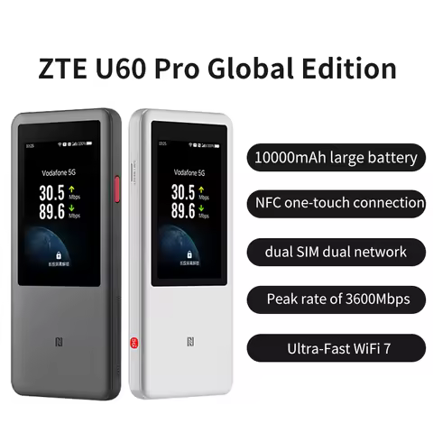 Zte Portable Wifi U60Pro [Global Version] 5g Card-Free Mobile Portable Wifi7 Wireless Network Card P