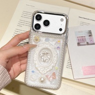 Retro photo frame pearl moon butterfly flower phone case For iPhone 17 16 15 11 12 13 14 Pro Max 17p