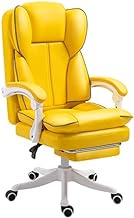 Office Chair Ergonomic Executive Chairs with Footrest,Leather Computer Chairs,Double-layer Thickened Headrest and Padding,Comfortable Reclining Boss Chair (Color : Yellow) (Yellow) hopeful