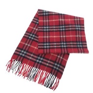 近新 Burberry 格紋羊絨RED圍巾，紅色，1080 碼 [二手] BURBERRY