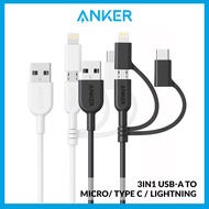 Anker 321 PowerLine II 3-in-1 USB-A to Lightning/Type C/Micro USB 3ft/0.9m