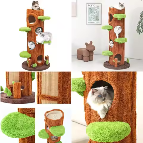 tall solid wood cat tower for multiple cats, 62 inches