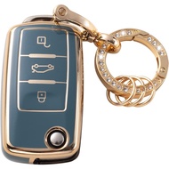 Gematay for VW Volkswagen Key Fob Cover with Keychain, Key Shell Case for VW Jetta Golf Polo MK7 Pas