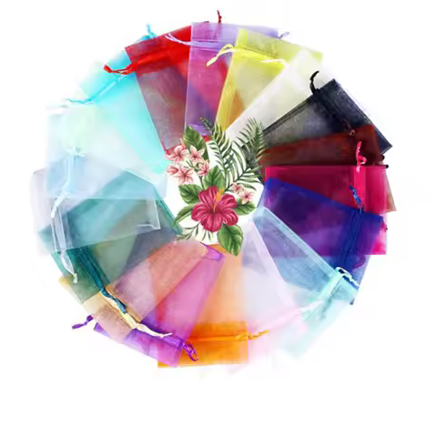 100pcs 5x7cm 7x9cm 9x12cm Organza Bags Wedding Party Candy Cake Gift Box Packaging Bags Jewelry Disp