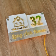 HOUSE NUMBER PLATE. Impressive Decor model with LED lights, rough white background + 304 stainless s