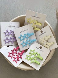 2 chiếc kẹp tóc hình cá sấu kim loại màu kẹo hoạt hình dễ thương, màu'sắc chuyển'sắc đơn giản, phụ k