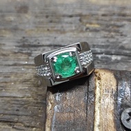 Zamrud Batu Permata Asli Cincin Perak Emerald Natural Gem Gemstone Silver Ring