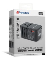 Verbatim 5 端口 75W PD 3.0 & QC 3.0 GaN 通用旅行轉插 66919 觀塘工業區免費送貨