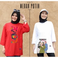 Kaos Wanita 7/8 Merah Putih Edition Atasan Oversize Korean Style Ld