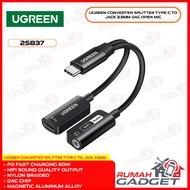 UGREEN Converter Splitter Type C to 3.5mm Jack Dac Support Audio Open Mic + Fast Charging