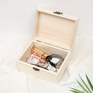 2 Pieces 8x4x2 Inch Unpainted Wooden Jewelry Box Set With Hinged Lid & Clasp - DIY Craft Storage Tre