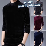 M-4XL Plain Oversize Half Turtleneck Baju T Shirt Lelaki Lengan Panjang Warm Velvet Top Fleece T Shi