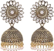 Bollywood Jewellery Traditional Ethnic Bridal Bride Wedding Bridesmaid Gold-Plated Kundan Work Jhumka Earrings
