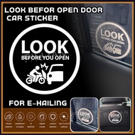 Warning Sticker LOOK BEFORE YOU OPEN for E-hailing Grab Car Taxi Waterproof Automotive