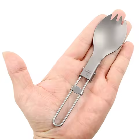 TOMSHOO Titanium Folding Spork Outdoor Camping Hiking Backpacking Dinner Spork Utensil Tableware