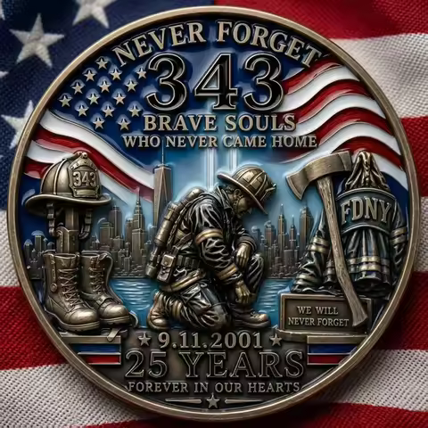 9/11 Never Forget 343 FDNY Firefighters Memorial Coin September 11 WTC Patriotic Tribute Collectible