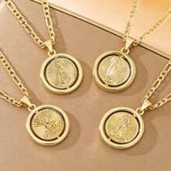 4pcs/Set Vintage Religious Style Women's Reversible Coin Collarbone Necklace, Virgin Mary, Our Lady 