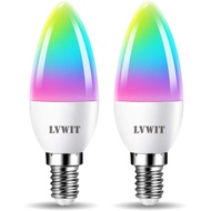 Dimmable E14 Smart Alexa Candle LED Bulb, LVWIT C37 WiFi RGB Bulbs, 470Lm, Replace 40 Watt, Work wit