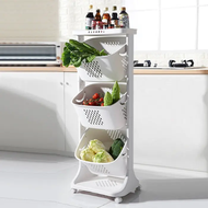 [SK]  L130 Kitchen 3 Tier Multi Layer Vegetable Fruit Toy Book Storage Basket Racks Wheels 厨房三层多层蔬菜水