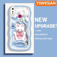 YIWESAN เคสสำหรับ Realme 3 Pro เคส3i Realme ลายการ์ตูนกระต่ายที่น่ารัก3D แฟชั่นลายคลื่นขอบนุ่มสีครีมเคสโทรศัพท์แบบใสป้องกันเลนส์กล้องเคสโปร่งใสซิลิโคน