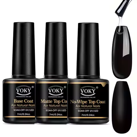 VOKY 0.24oz No Wipe Top Coat And Base Top Coat And Matte Top Coat Set - Shiny Finish, Long Lasting, 