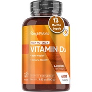 WeightWorld Vegan Vitamin D3 4000 IU Tablets - 400 Count - D3 Vitamin for Bone & Immune Health - (13