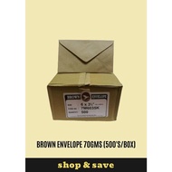 BROWN ENVELOPE -500'S (BOX) / 70GMS / 3.5" X 6" / 4" X 9" / BROWN ENVELOPE / SAMPUL SURAT
